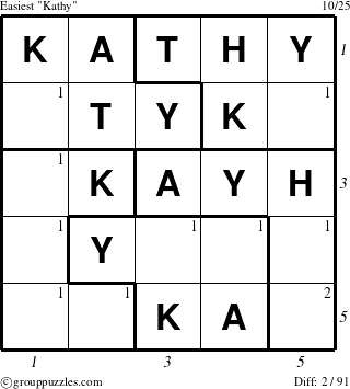 The grouppuzzles.com Easiest Kathy puzzle for , suitable for printing, with all 2 steps marked