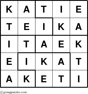 The grouppuzzles.com Answer grid for the Katie puzzle for 