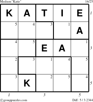 The grouppuzzles.com Medium Katie puzzle for  with all 5 steps marked