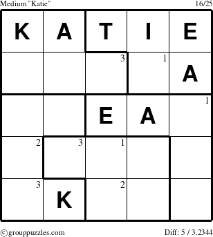 The grouppuzzles.com Medium Katie puzzle for  with the first 3 steps marked