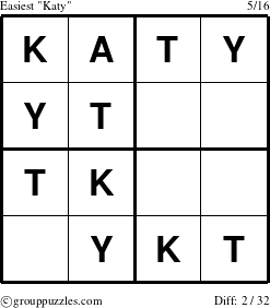 The grouppuzzles.com Easiest Katy puzzle for 