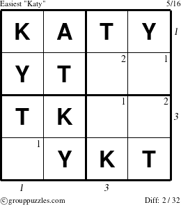 The grouppuzzles.com Easiest Katy puzzle for  with all 2 steps marked