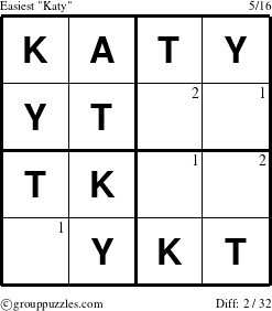 The grouppuzzles.com Easiest Katy puzzle for  with the first 2 steps marked