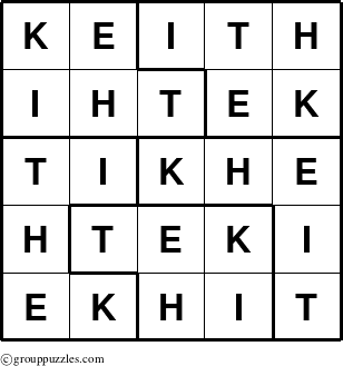 The grouppuzzles.com Answer grid for the Keith puzzle for 