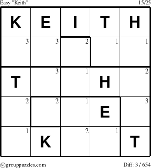 The grouppuzzles.com Easy Keith puzzle for  with the first 3 steps marked