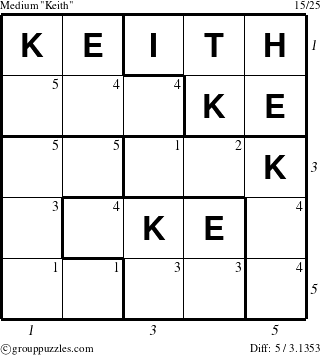 The grouppuzzles.com Medium Keith puzzle for  with all 5 steps marked