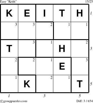 The grouppuzzles.com Easy Keith puzzle for  with all 3 steps marked