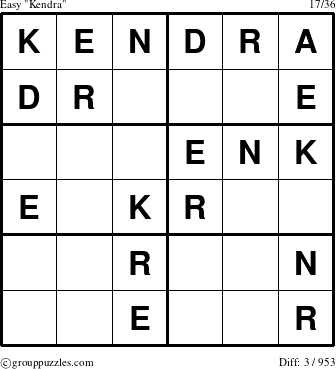 The grouppuzzles.com Easy Kendra puzzle for 