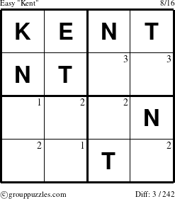 The grouppuzzles.com Easy Kent puzzle for  with the first 3 steps marked