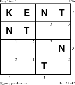 The grouppuzzles.com Easy Kent puzzle for , suitable for printing, with all 3 steps marked