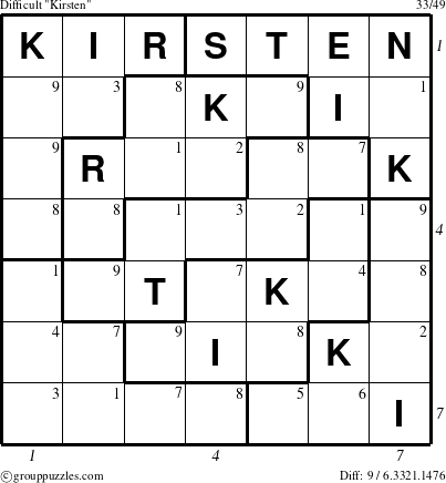 The grouppuzzles.com Difficult Kirsten puzzle for  with all 9 steps marked