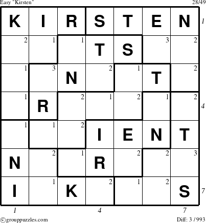 The grouppuzzles.com Easy Kirsten puzzle for , suitable for printing, with all 3 steps marked