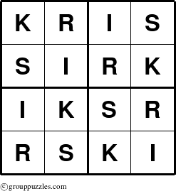 The grouppuzzles.com Answer grid for the Kris puzzle for 