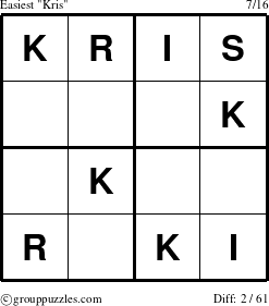 The grouppuzzles.com Easiest Kris puzzle for 