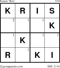 The grouppuzzles.com Easiest Kris puzzle for  with the first 2 steps marked