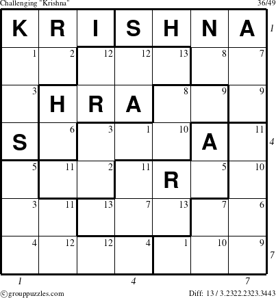 The grouppuzzles.com Challenging Krishna puzzle for  with all 13 steps marked