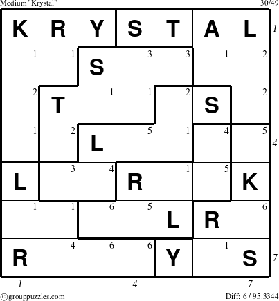 The grouppuzzles.com Medium Krystal puzzle for  with all 6 steps marked