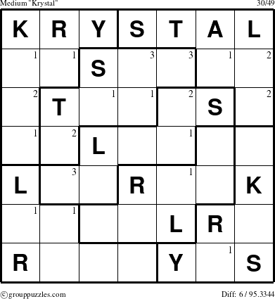 The grouppuzzles.com Medium Krystal puzzle for  with the first 3 steps marked