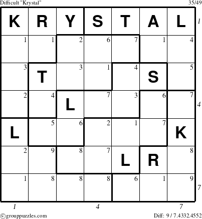 The grouppuzzles.com Difficult Krystal puzzle for  with all 9 steps marked