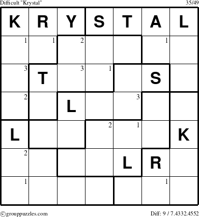 The grouppuzzles.com Difficult Krystal puzzle for  with the first 3 steps marked