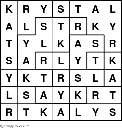 The grouppuzzles.com Answer grid for the Krystal puzzle for 