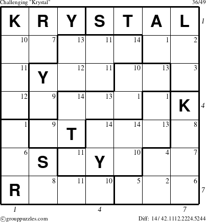 The grouppuzzles.com Challenging Krystal puzzle for  with all 14 steps marked