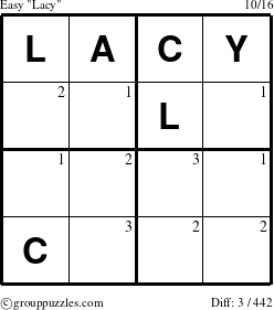 The grouppuzzles.com Easy Lacy puzzle for  with the first 3 steps marked