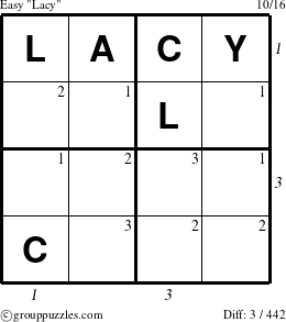 The grouppuzzles.com Easy Lacy puzzle for  with all 3 steps marked