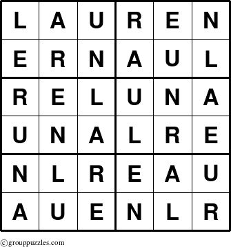 The grouppuzzles.com Answer grid for the Lauren puzzle for 