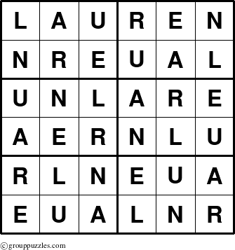 The grouppuzzles.com Answer grid for the Lauren puzzle for 