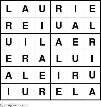 The grouppuzzles.com Answer grid for the Laurie puzzle for 