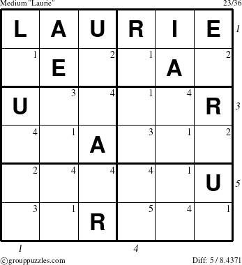 The grouppuzzles.com Medium Laurie puzzle for  with all 5 steps marked