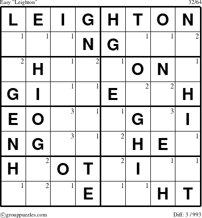 The grouppuzzles.com Easy Leighton puzzle for  with the first 3 steps marked