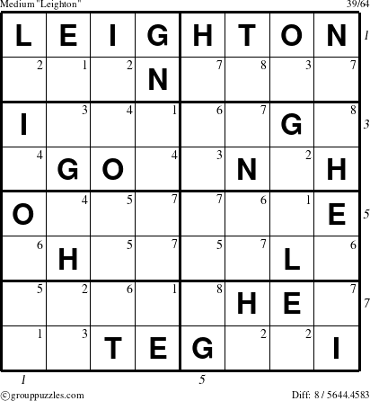 The grouppuzzles.com Medium Leighton puzzle for , suitable for printing, with all 8 steps marked