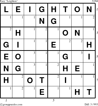 The grouppuzzles.com Easy Leighton puzzle for , suitable for printing, with all 3 steps marked