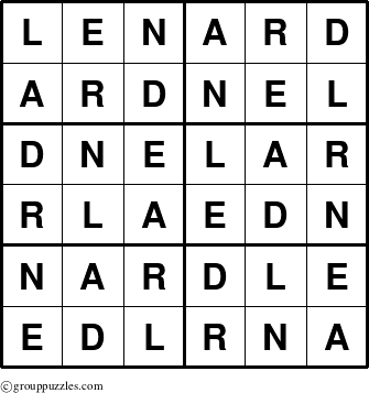 The grouppuzzles.com Answer grid for the Lenard puzzle for 