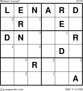 The grouppuzzles.com Medium Lenard puzzle for  with the first 3 steps marked