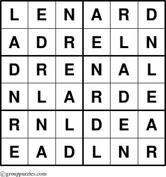 The grouppuzzles.com Answer grid for the Lenard puzzle for 