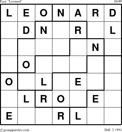 The grouppuzzles.com Easy Leonard puzzle for 