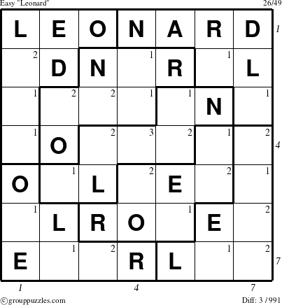 The grouppuzzles.com Easy Leonard puzzle for  with all 3 steps marked