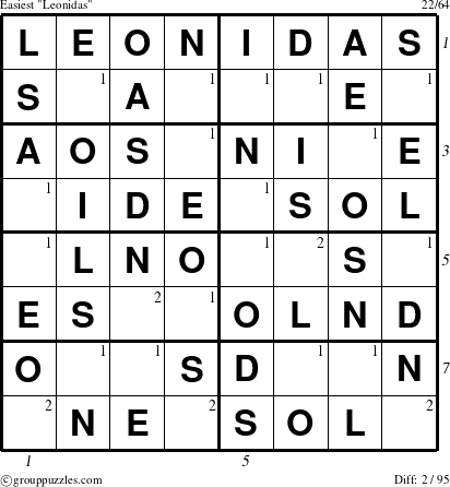 The grouppuzzles.com Easiest Leonidas puzzle for , suitable for printing, with all 2 steps marked