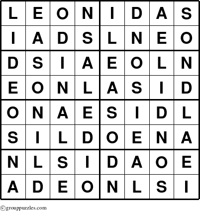 The grouppuzzles.com Answer grid for the Leonidas puzzle for 