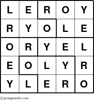 The grouppuzzles.com Answer grid for the Leroy puzzle for 