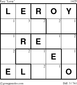 The grouppuzzles.com Easy Leroy puzzle for  with the first 3 steps marked