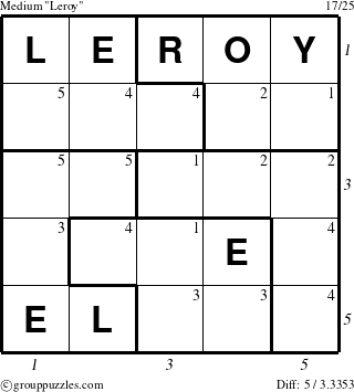 The grouppuzzles.com Medium Leroy puzzle for  with all 5 steps marked