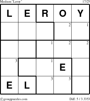 The grouppuzzles.com Medium Leroy puzzle for  with the first 3 steps marked