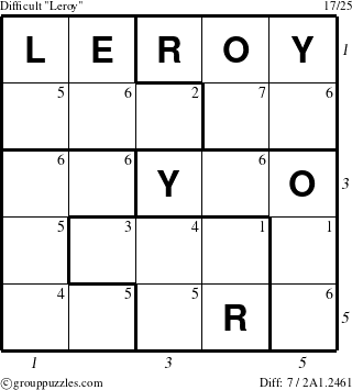 The grouppuzzles.com Difficult Leroy puzzle for , suitable for printing, with all 7 steps marked