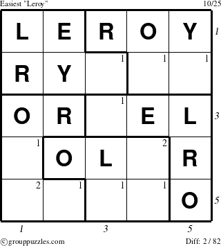 The grouppuzzles.com Easiest Leroy puzzle for , suitable for printing, with all 2 steps marked