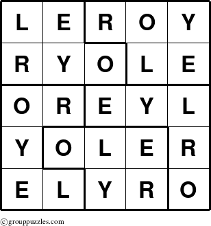 The grouppuzzles.com Answer grid for the Leroy puzzle for 