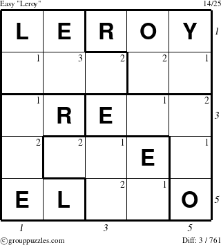 The grouppuzzles.com Easy Leroy puzzle for  with all 3 steps marked